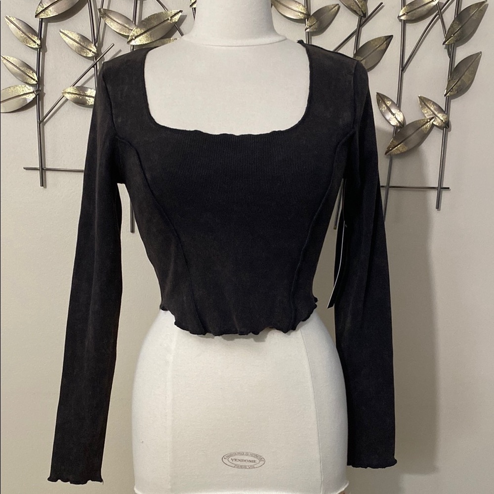 Madden Girl Black Crop Blouse Fitted Long Sleeves